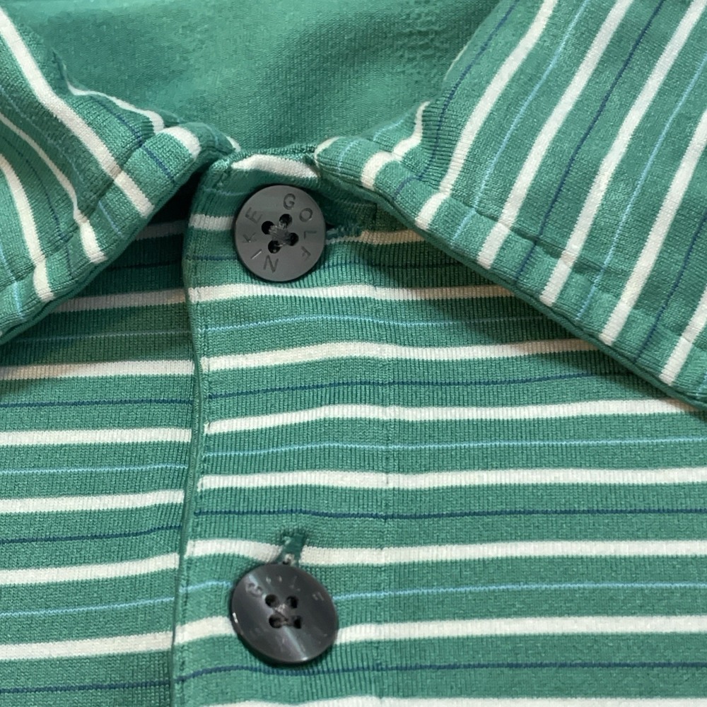 Nike Golf Dri-Fit UV Polo Shirt XL Green Striped Athletic Stretch Performance - Picture 3 of 12